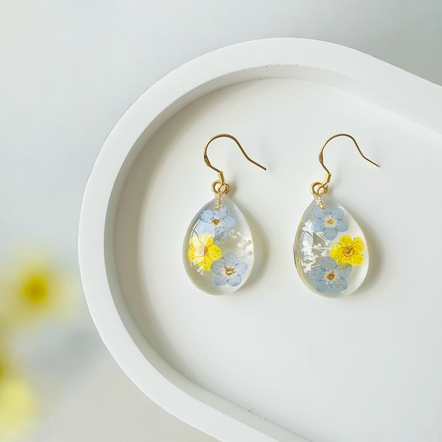 Forget-Me-Not & Plum Blossom Teardrop Earring