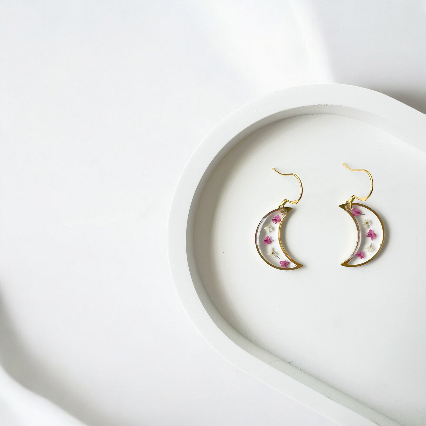Flower Crescent Moon Earrings