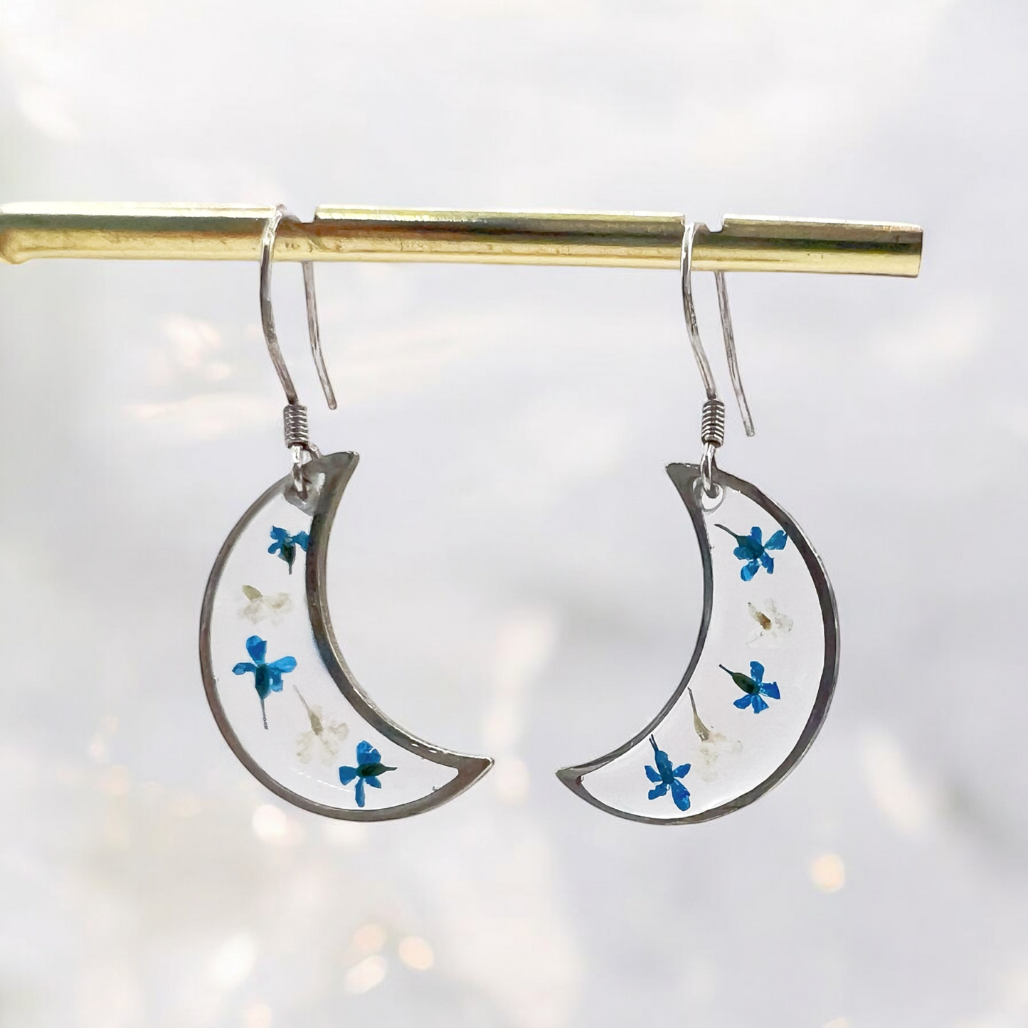 Flower Crescent Moon Earrings