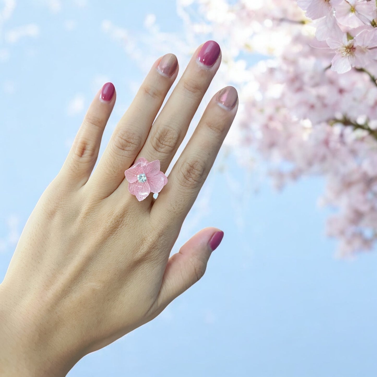 Real Hydrangea Crystal Ring