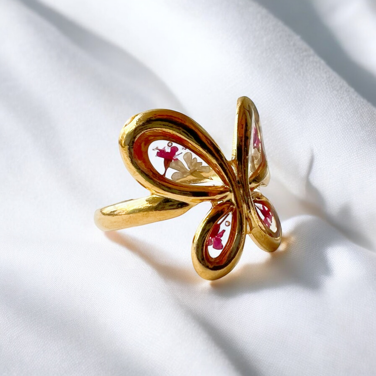 Real Flower Butterfly Ring