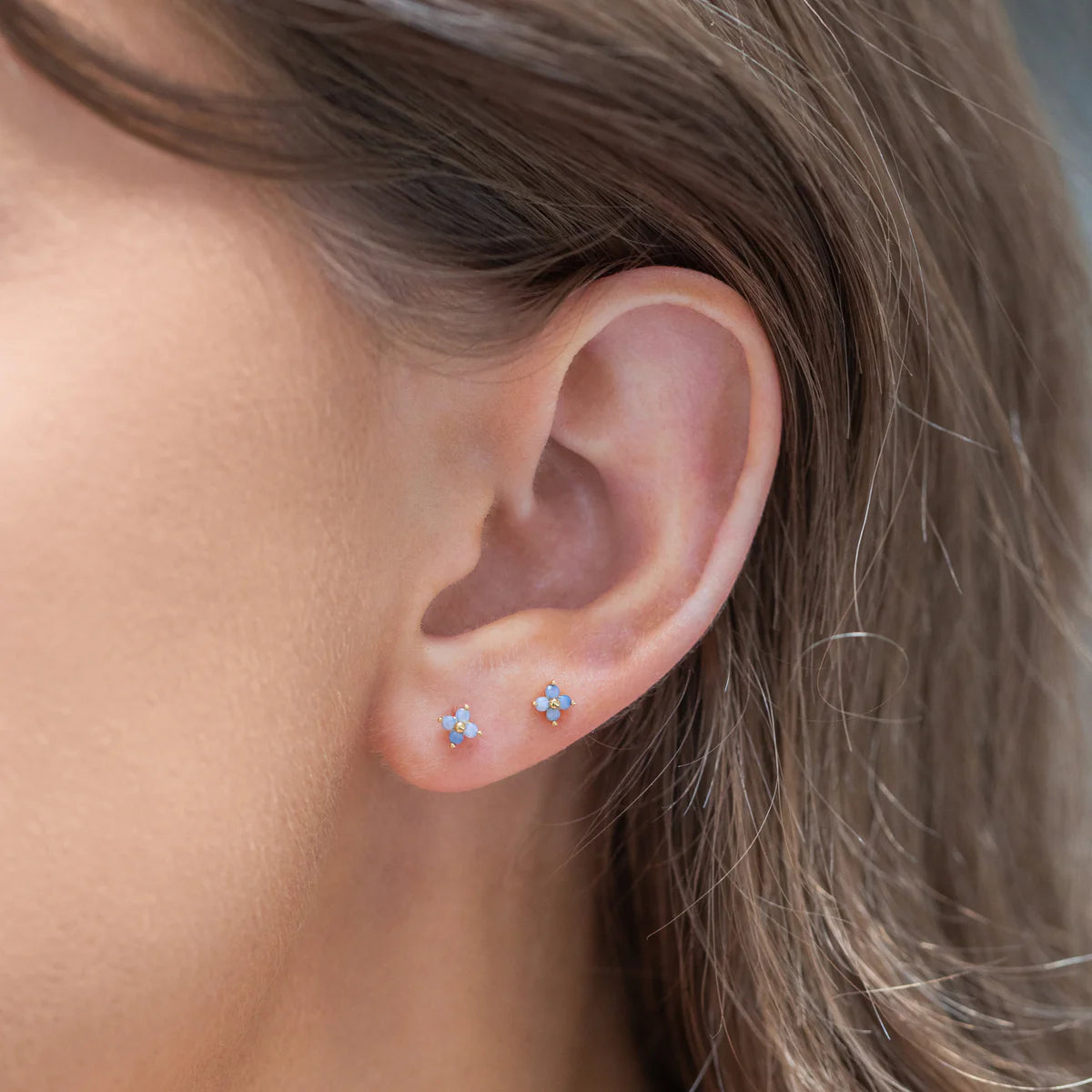 Blue Crystal Clover Studs
