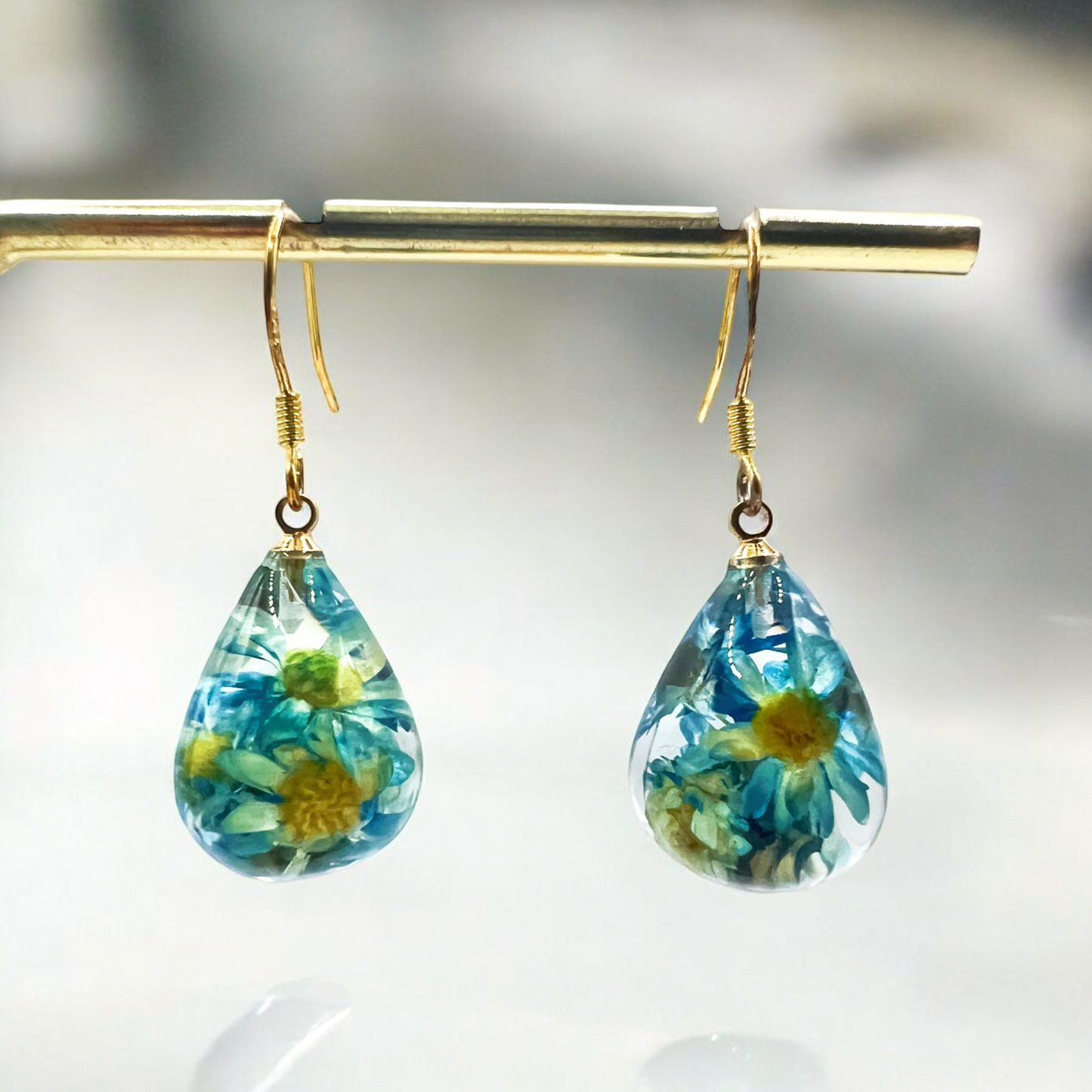 Blue Daisy Teardrop Earrings