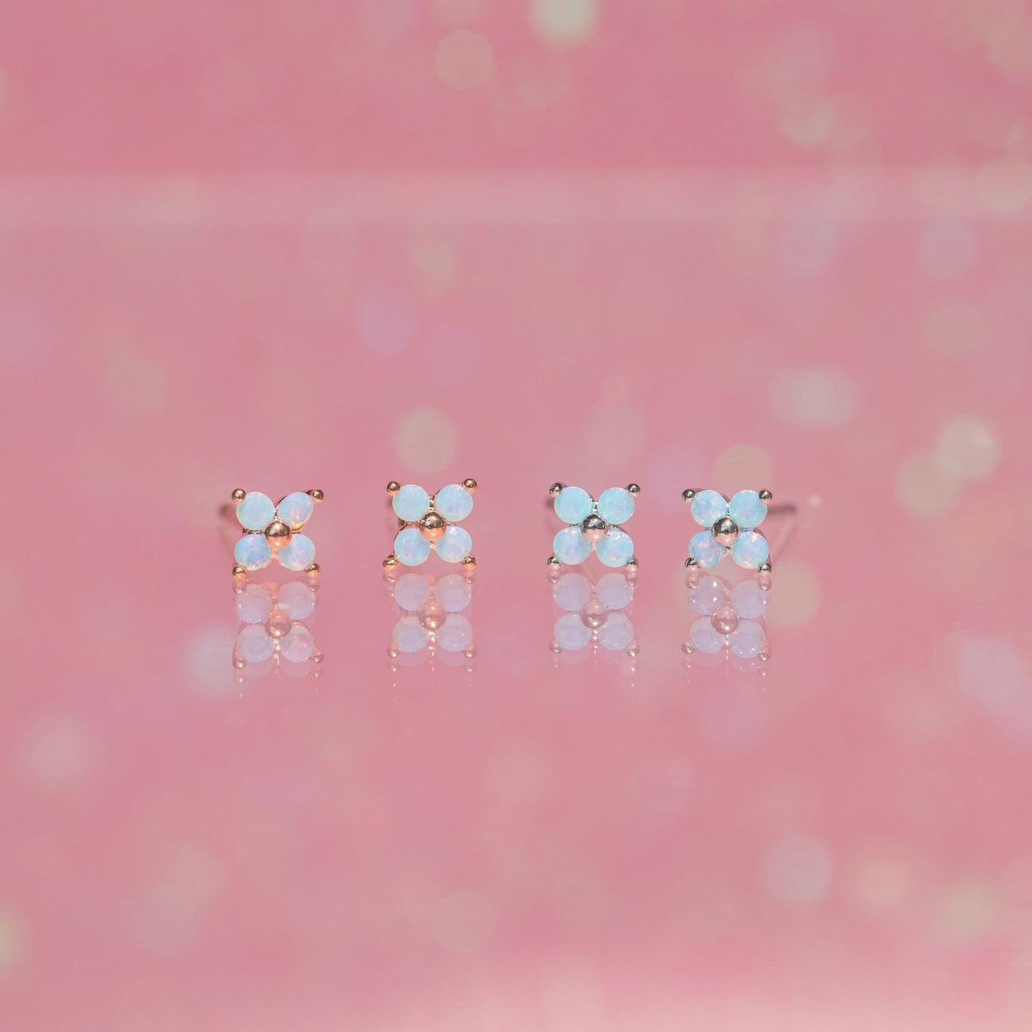 Blue Crystal Clover Studs