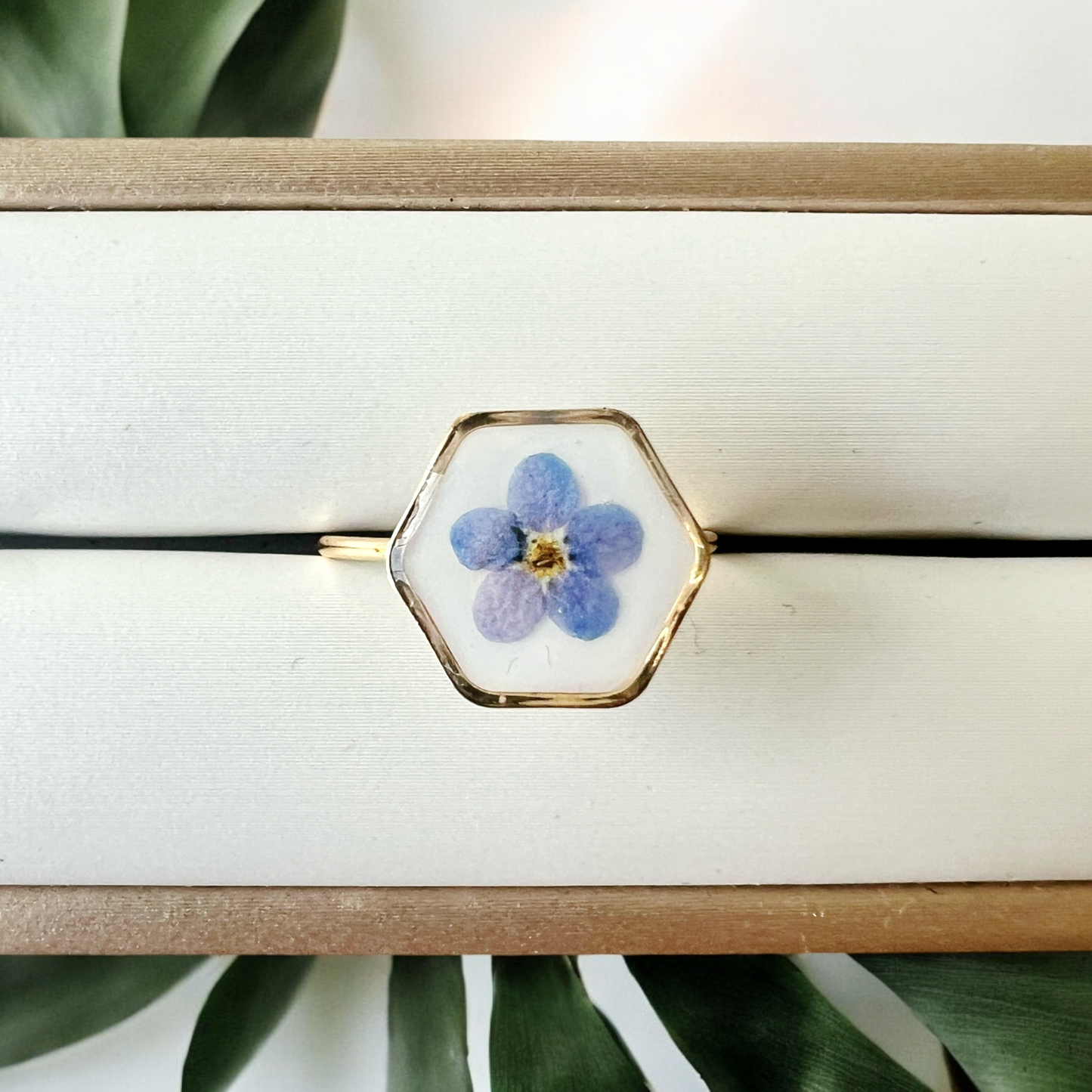 Forget-Me-Not Hexagon Ring