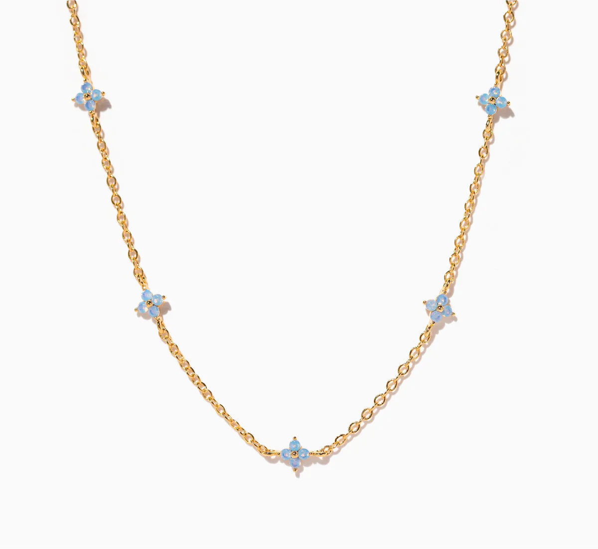 Dainty Blue Crystal Flower Station Necklace