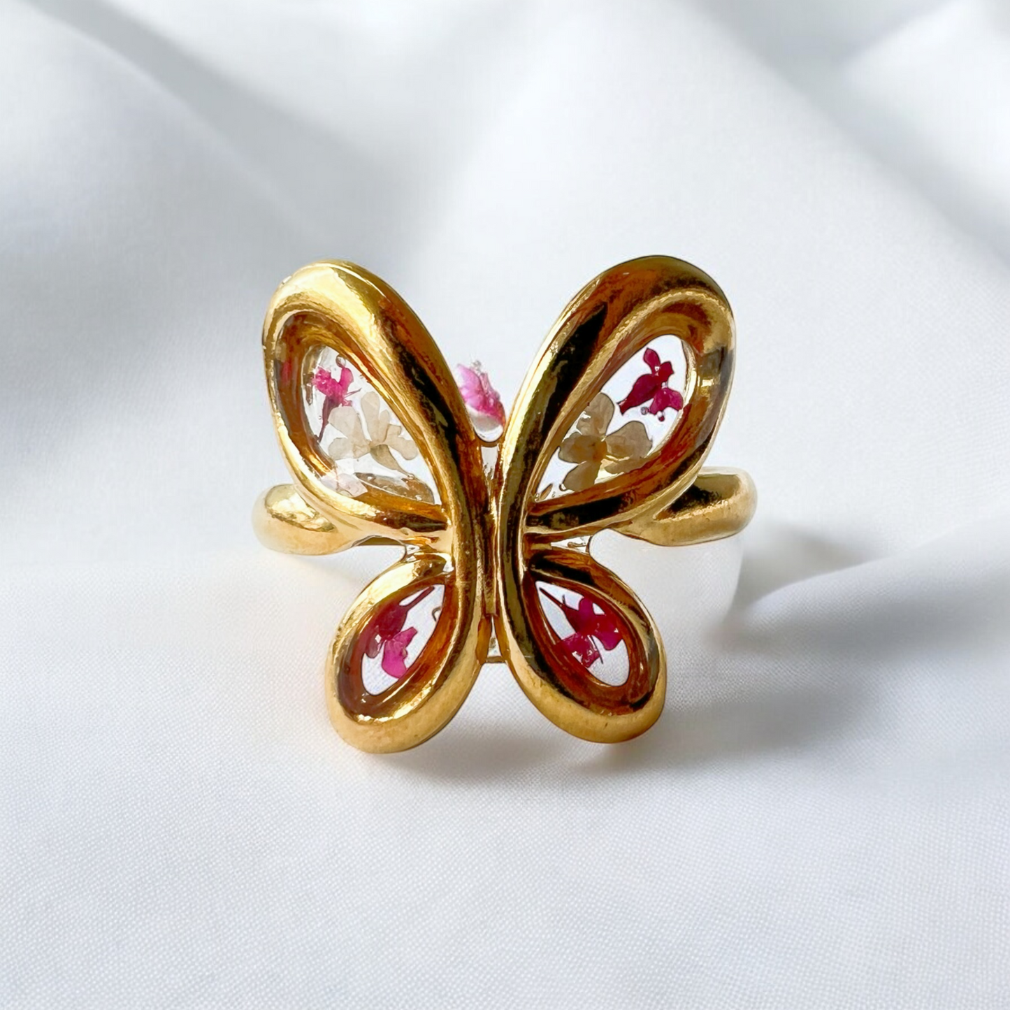 Real Flower Butterfly Ring