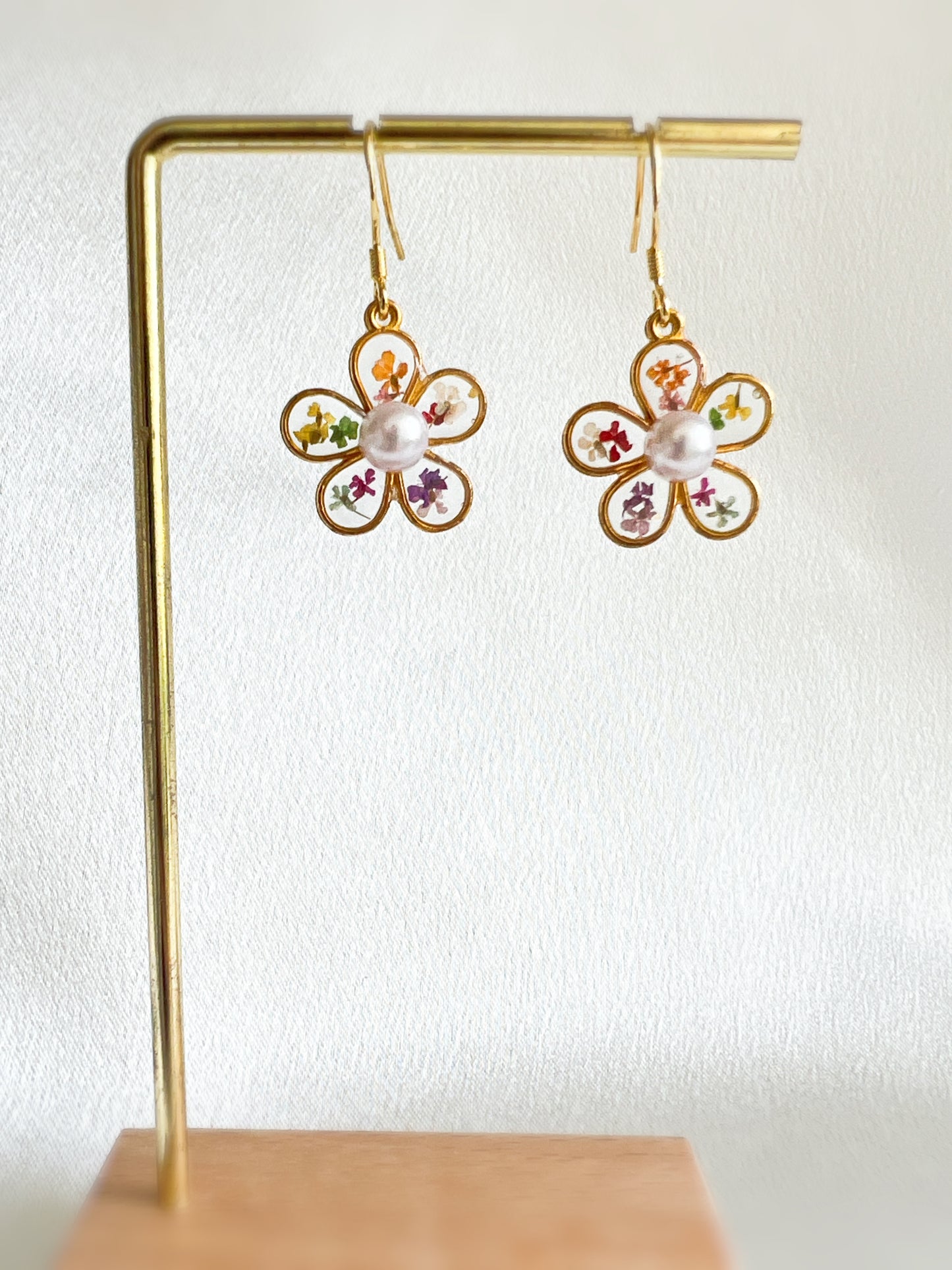 Pearl & Rainbow Flower Earrings