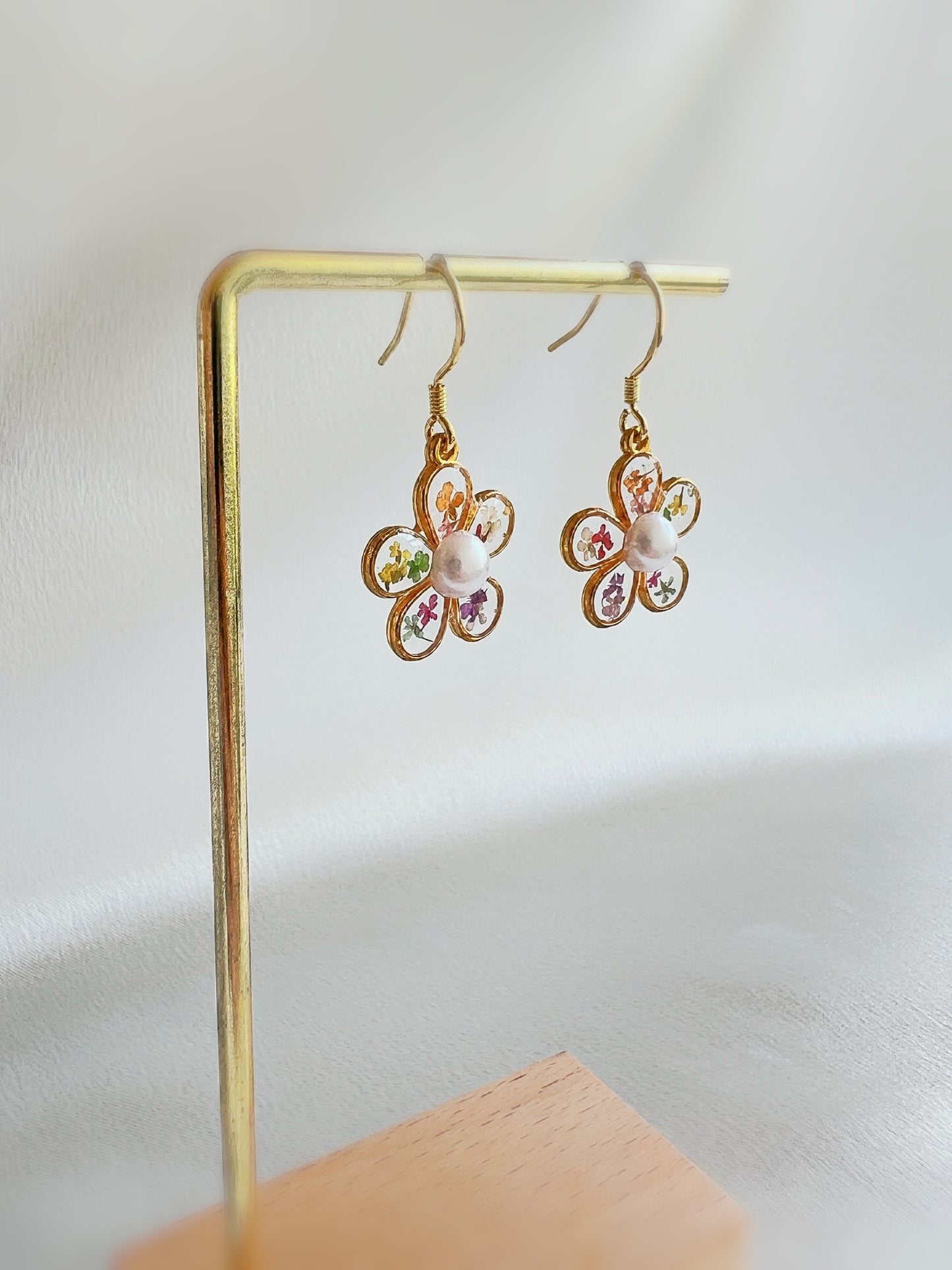 Pearl & Rainbow Flower Earrings