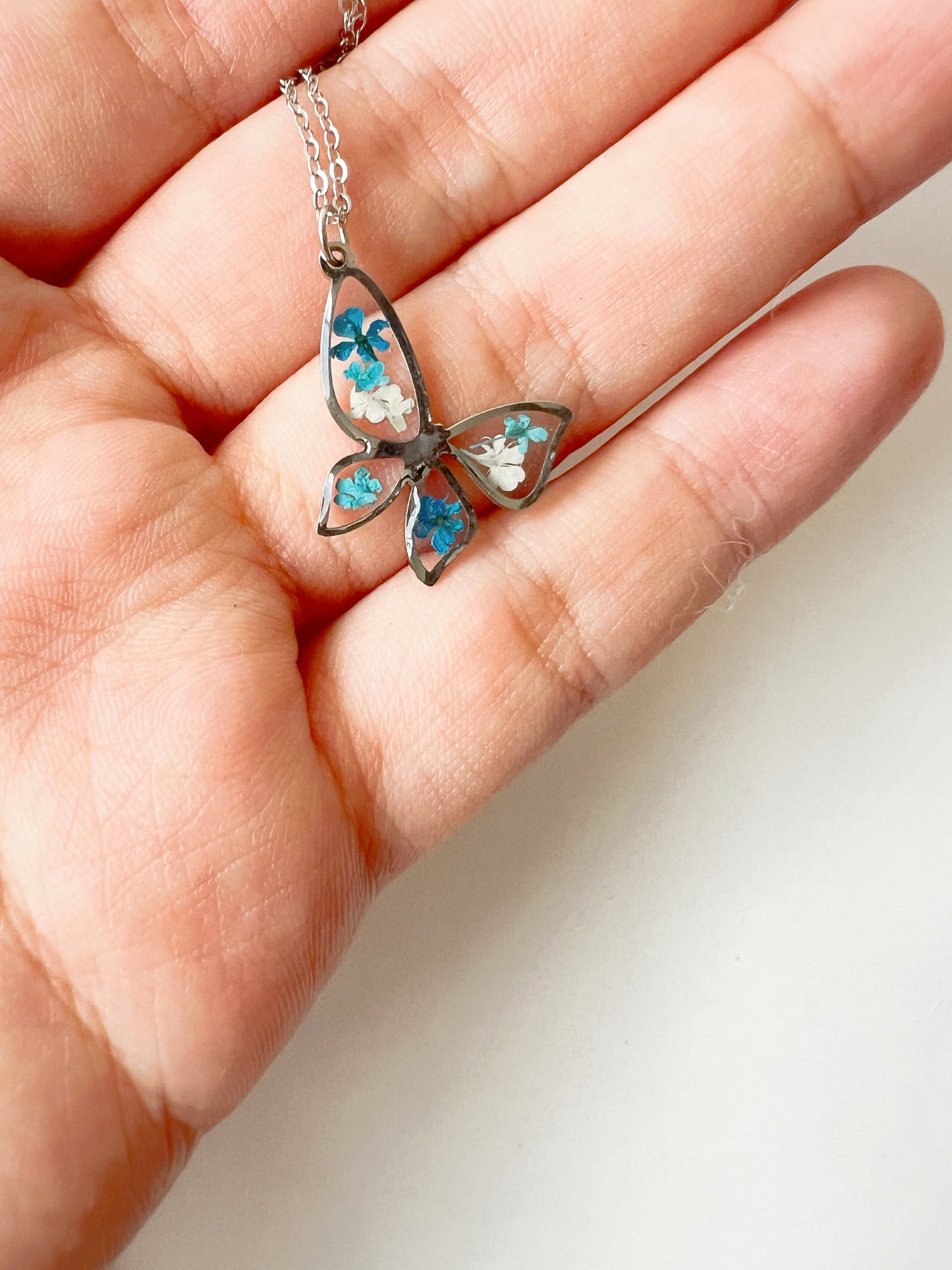 Blue Flower Butterfly Necklace