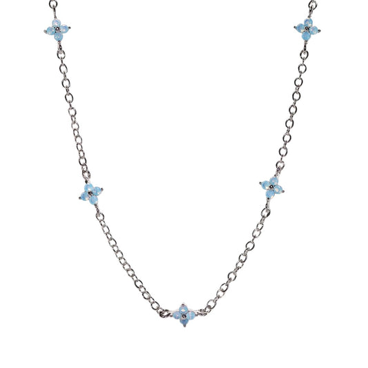 Dainty Blue Crystal Flower Station Necklace