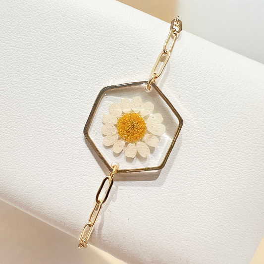 Daisy Hexagon Minimalist Chain Bracelet