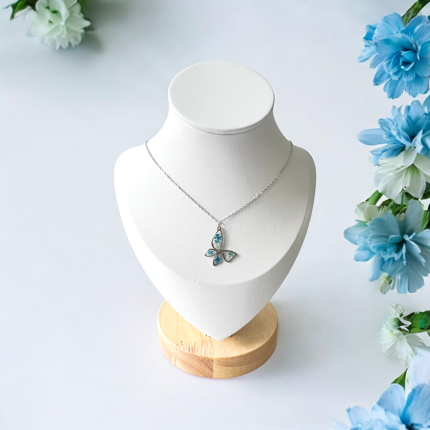 Blue Flower Butterfly Necklace