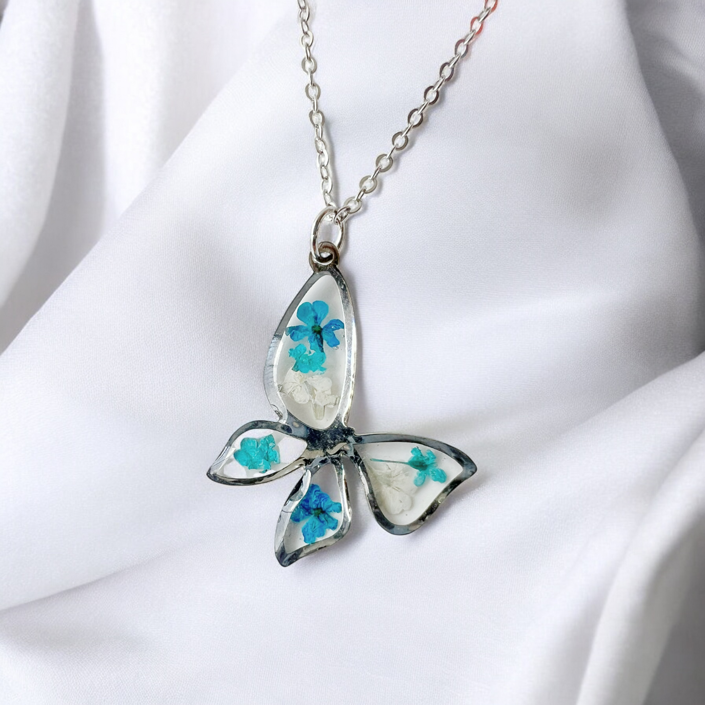 Blue Flower Butterfly Necklace