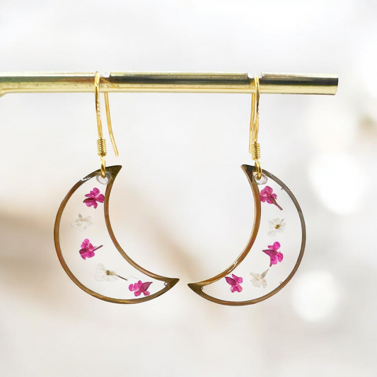 Flower Crescent Moon Earrings