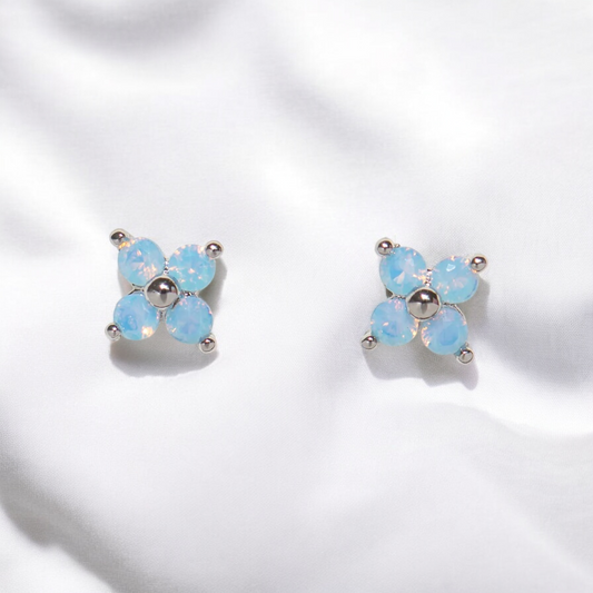 Blue Crystal Clover Studs