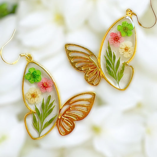 Pressed Flower Butterfly Earrings