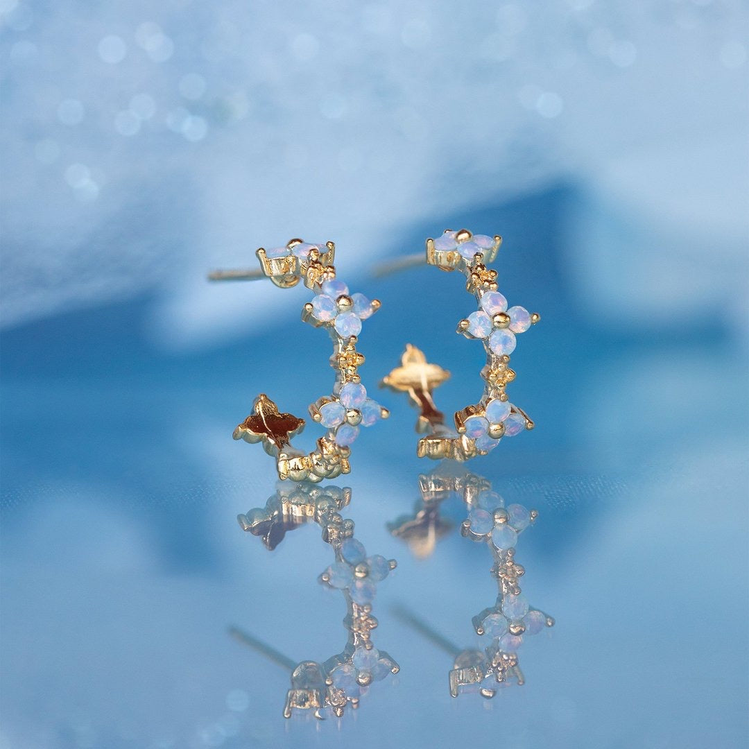 Blue Crystal Floral Hoops