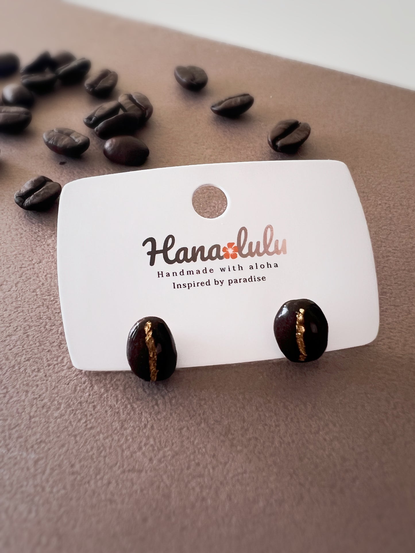 Kona Coffee Bean Gold Accent Studs