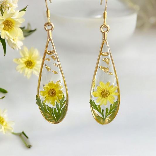 Golden Daisy Teardrop Earrings