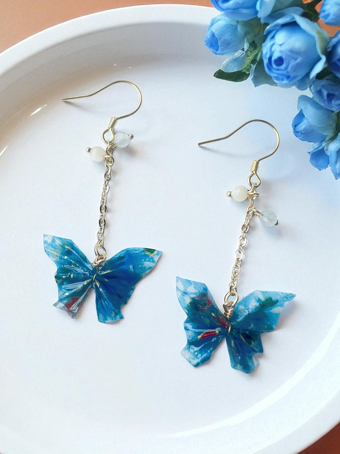 Origami Butterfly Earrings with Natural Quartz