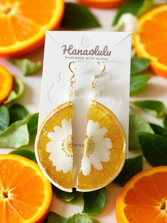 Real Orange Slice with Daisy Earrings