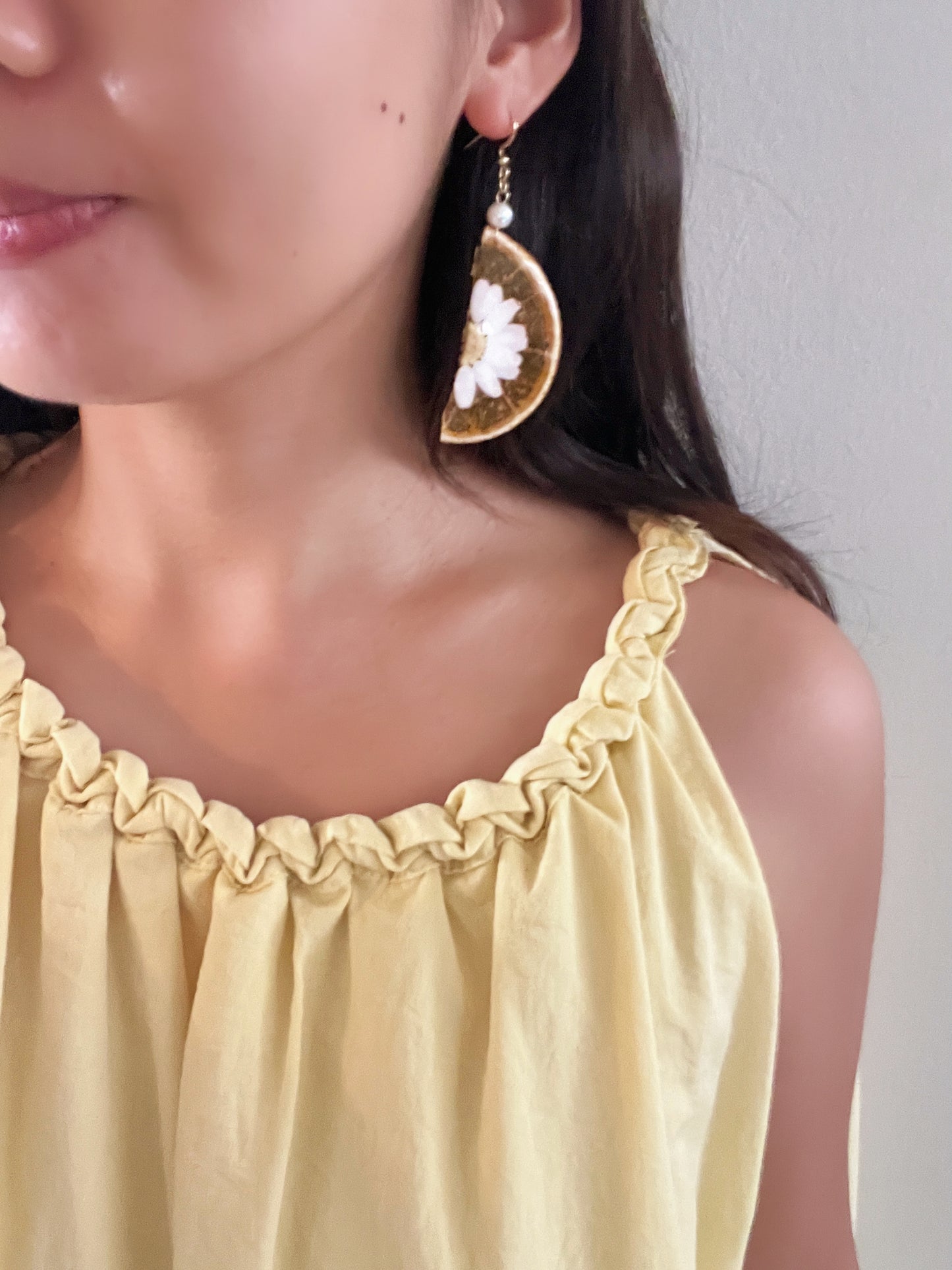 Real Orange Slice with Daisy Earrings