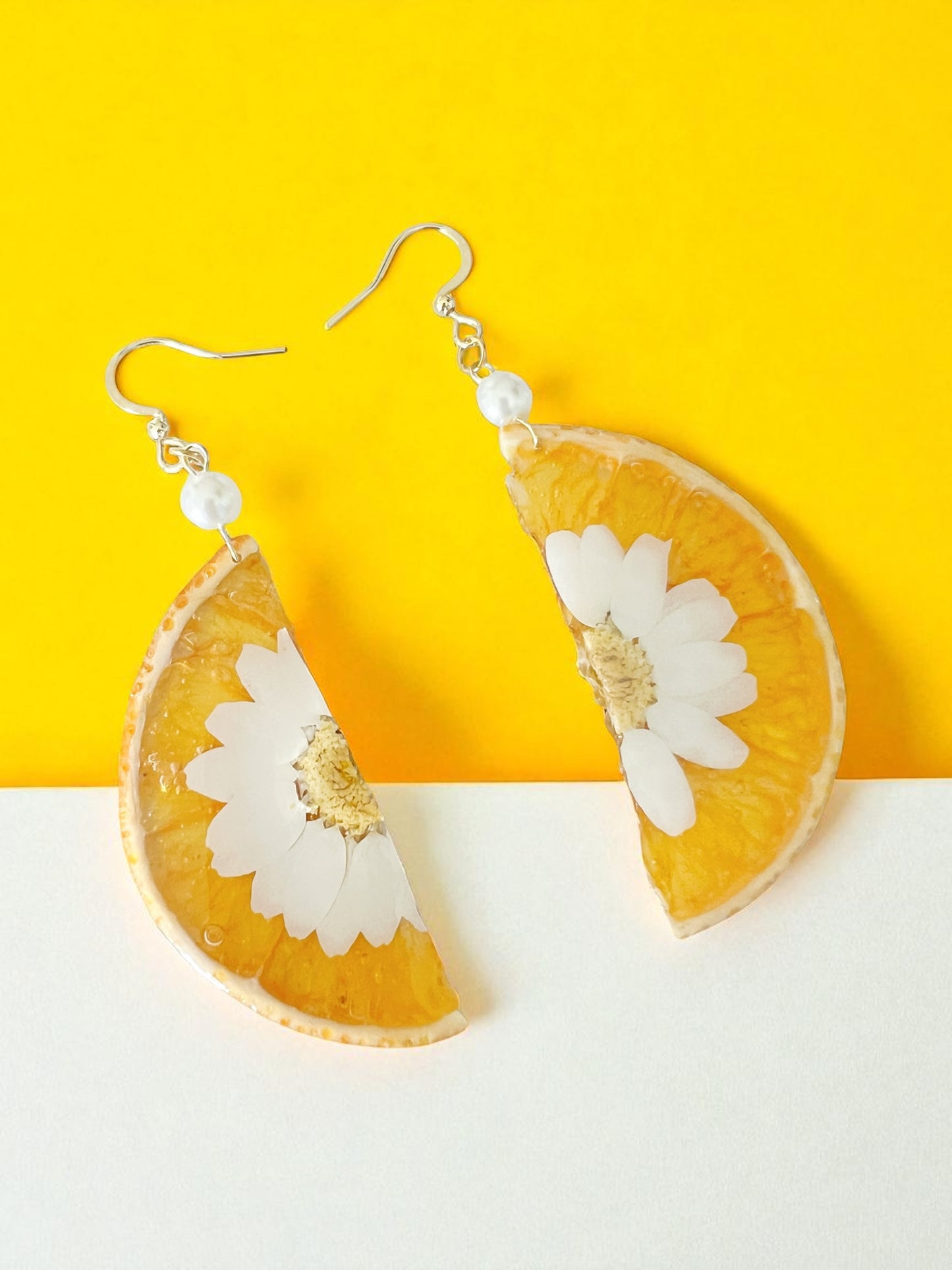 Real Orange Slice with Daisy Earrings