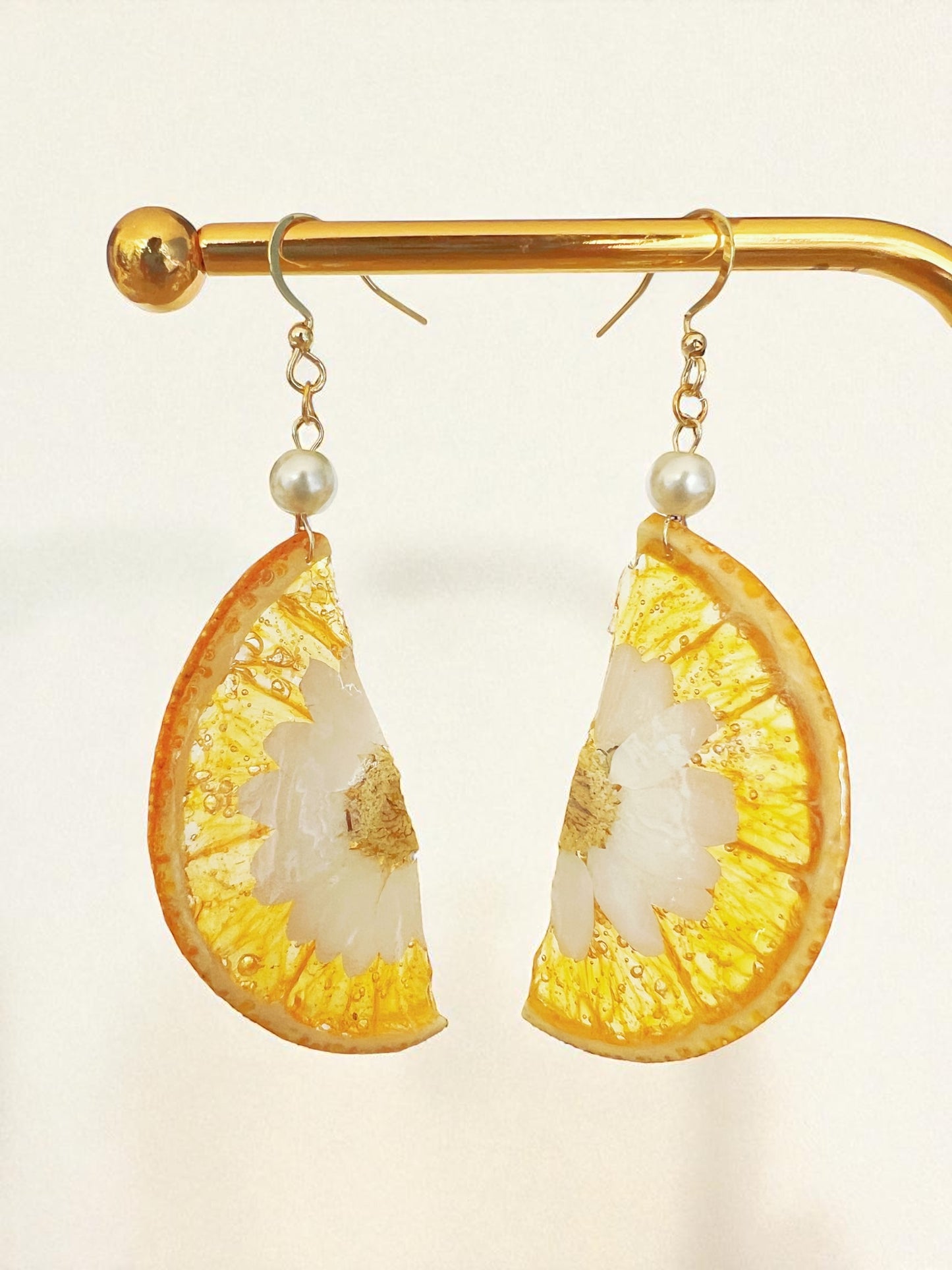 Real Orange Slice with Daisy Earrings