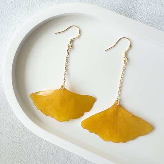 Golden Ginkgo Chain Earrings