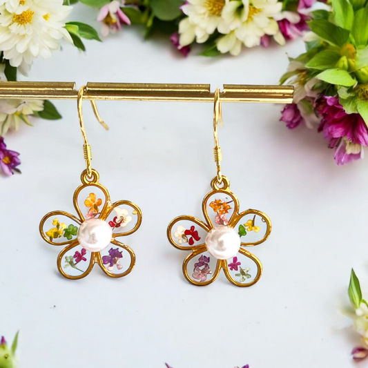 Pearl & Rainbow Flower Earrings