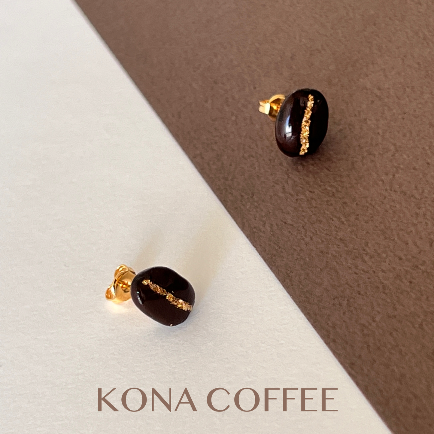 Kona Coffee Bean Gold Accent Studs