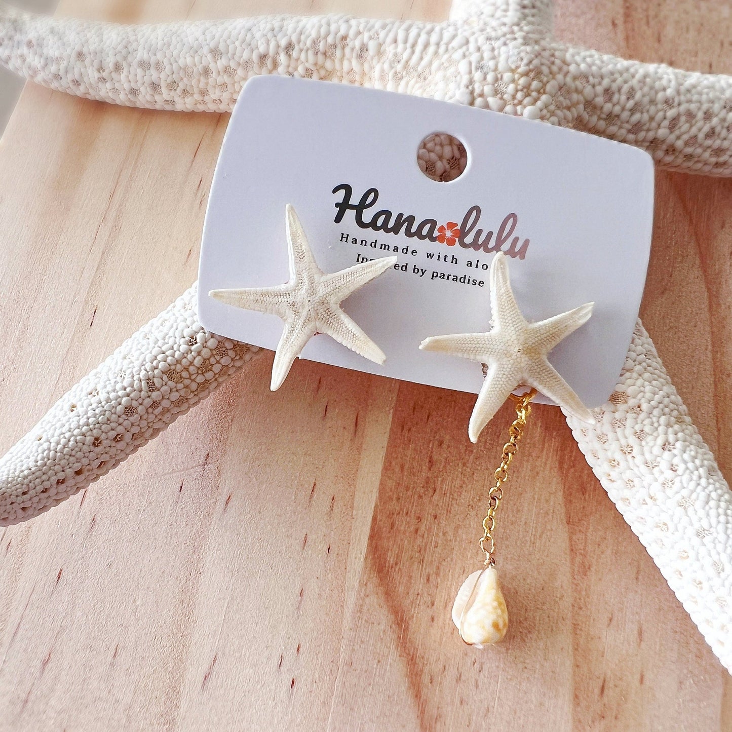 Handmade real starfish seashell beach tropical ocean dangle earrings studs, gold shell studs, aesthetic earrings, gifts for Her