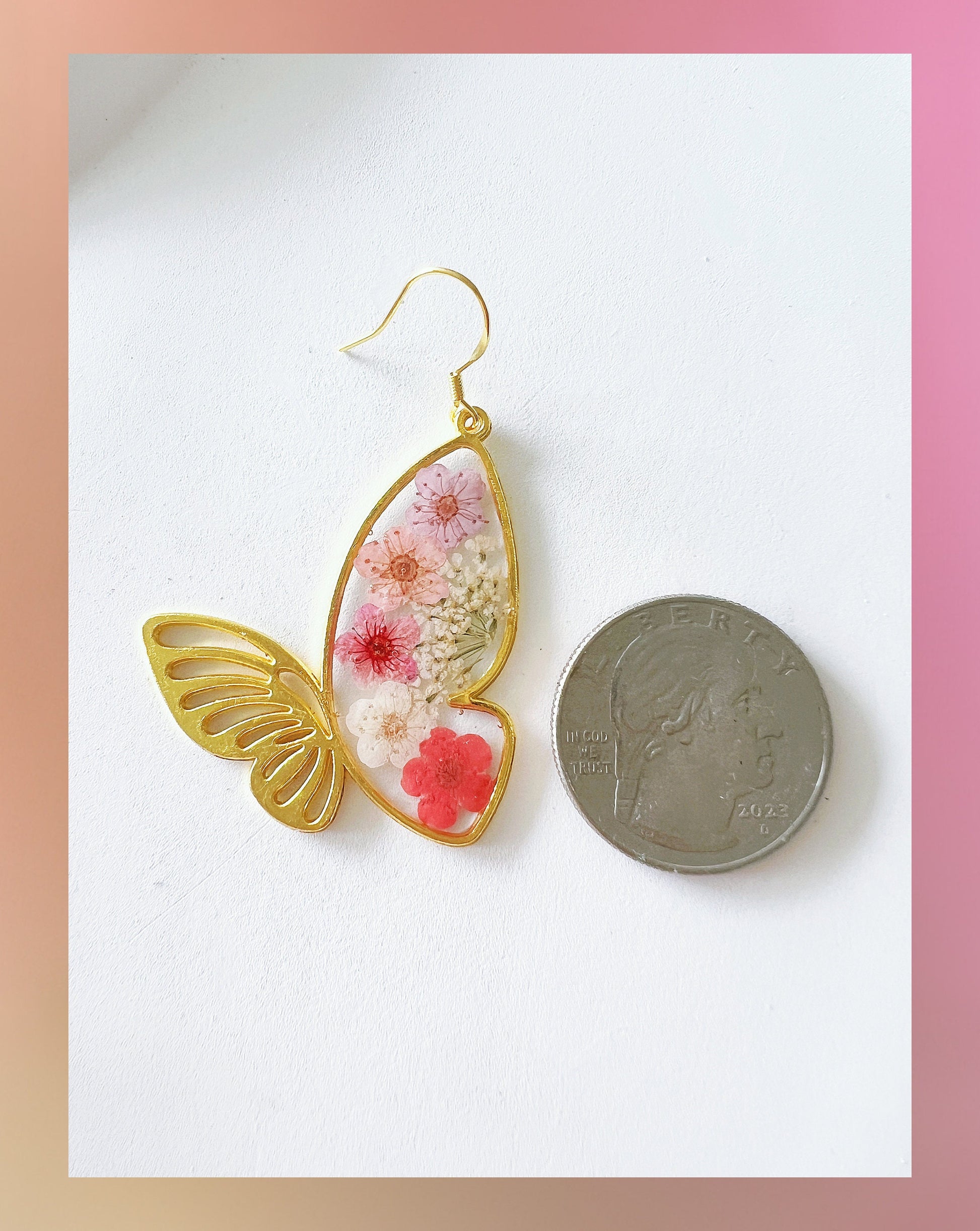 Butterfly Wings Flower Earrings, Handmade Pressed Real Flower Resin Earrings, Dangle Drop Earrings, Dried Flower Earrings, Birthday Gift