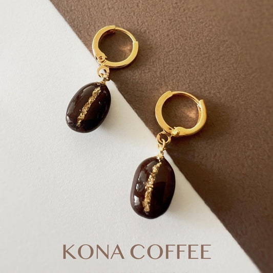 Handmade real coffee bean huggie earrings, unique leverback hoop earrings in gold, gift for coffee lover, coffee accessories